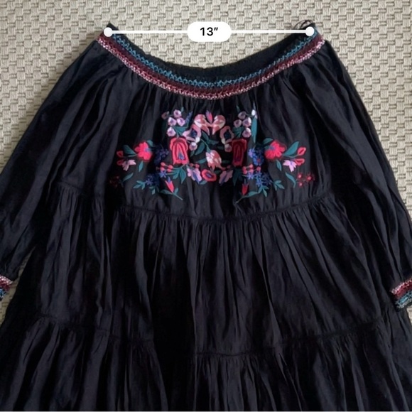 Free People Sunbeams Floral Embroidered Off The Shoulder Boho Dress - Black - S - Picture 12 of 14